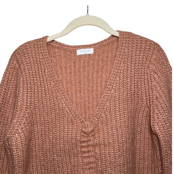 5/$25 Ruched Drawstring V-Neck Cropped Sweater Earth Tone Medium - Picture 4 of 7